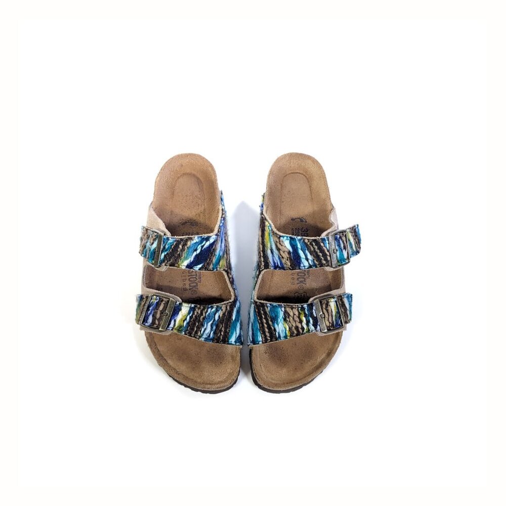 BIRKENSTOCK 39 Arizona Woven Taupe Nubuck Slide Soft Footbed Made Germany